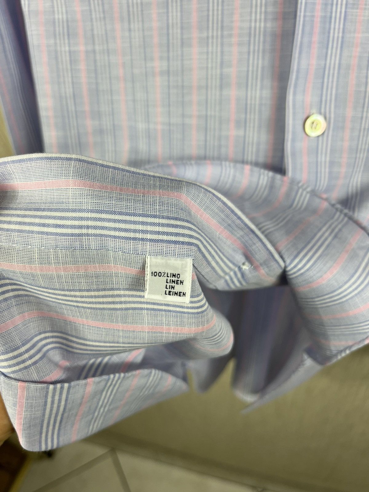 Kiton Kiton linen shirt striped pink baby blue vintage old money Size US L / EU 52-54 / 3 - 16 Thumbnail