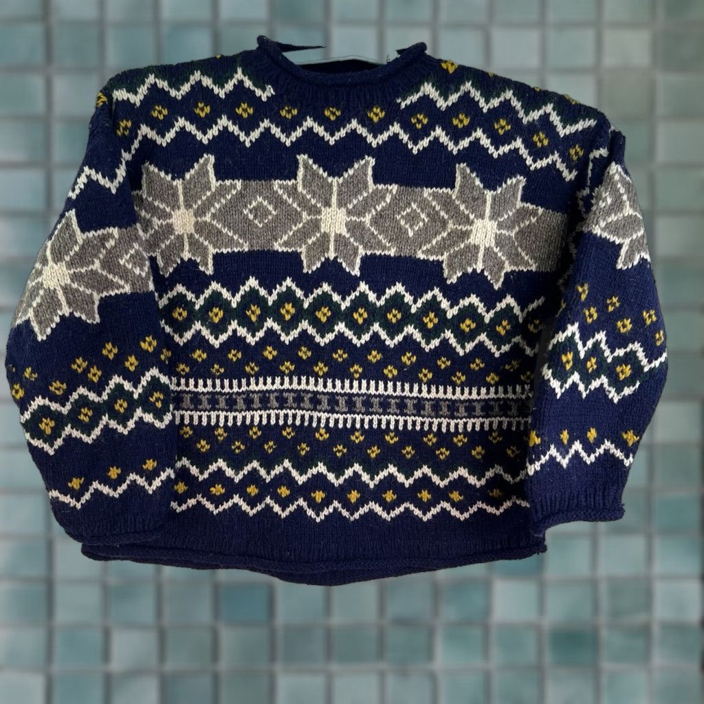 Vintage VINTAGE Rey Wear Geometric Wool Sweater Mens XL Blue Chunky-Knit Crew Neck 90s Classic Size US XL / EU 56 / 4 - 1 Thumbnail