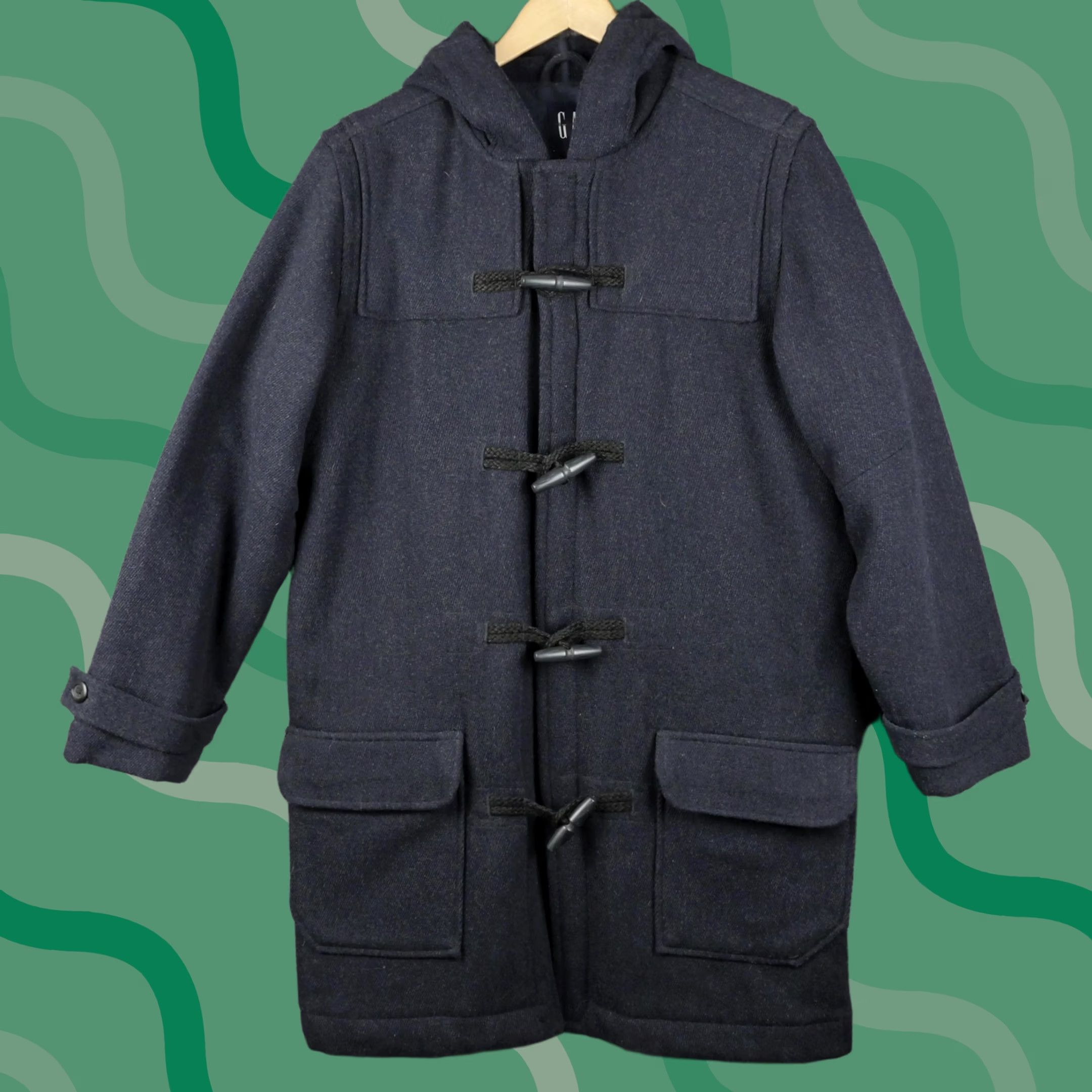 Gap VINTAGE Gap Coat Mens XS Blue Wool Hooded Toggle Duffle Parka Lined Winter Mid Length Size US XS / EU 42 / 0 - 1 Thumbnail