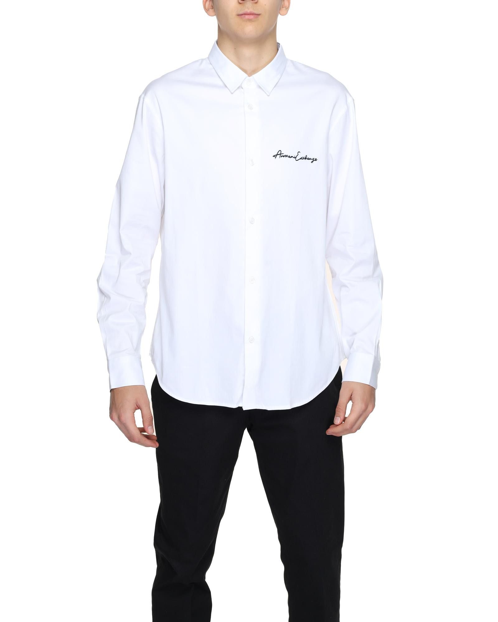 image of Armani Exchange Printed Cotton Shirt With Long Sleeves in White, Men's (Size XS)
