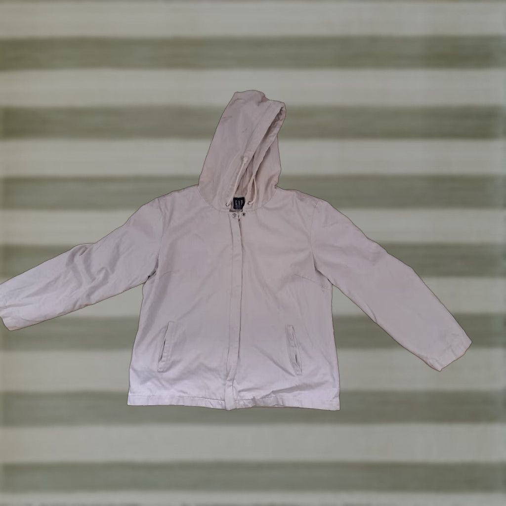 Gap VINTAGE Gap White Denim Full Zip Hooded Jacket Women XL Denim Light Windbreaker Hooded Regular XLarge Mid-Length Cotton Jacket Size XL / US 12-14 / IT 48-50 - 1 Thumbnail