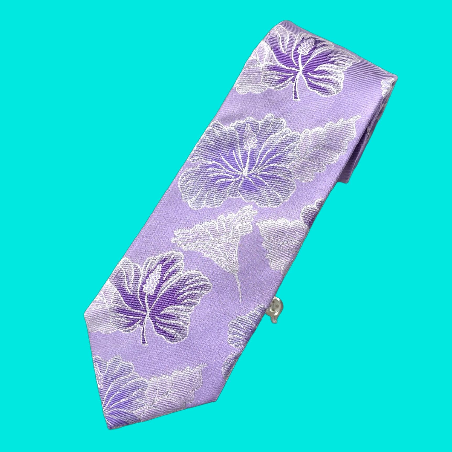 Vintage Paul Fredrick Necktie Men’s Purple 100% Silk Floral Tie Lilac Lavender Tropical Size ONE SIZE - 1 Thumbnail