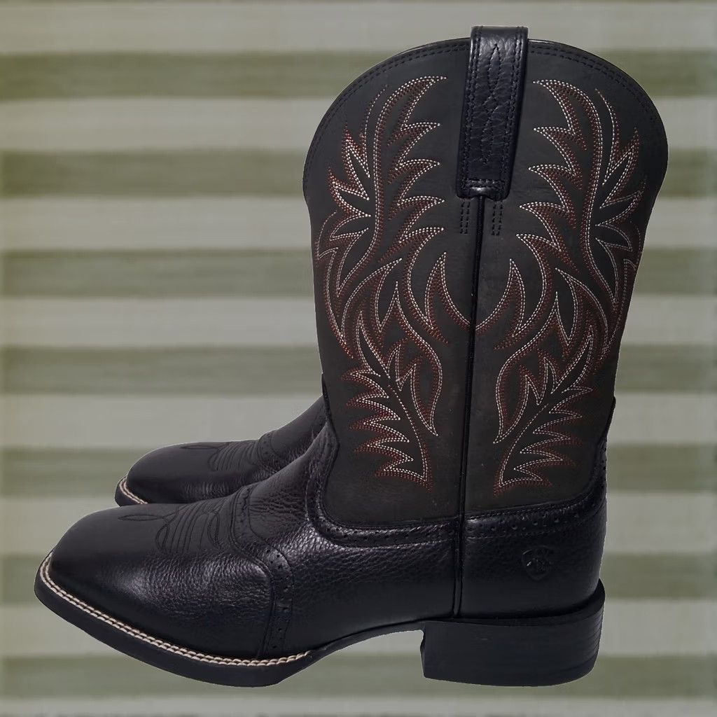 Ariat Ariat Sport Western Boots Men 11 1/2 D Black Cowboy Boots Square Toe Pull On Leather Rugged Ranchwear Rodeo Casual Workwear Mens Size US 12 / EU 45 - 1 Thumbnail