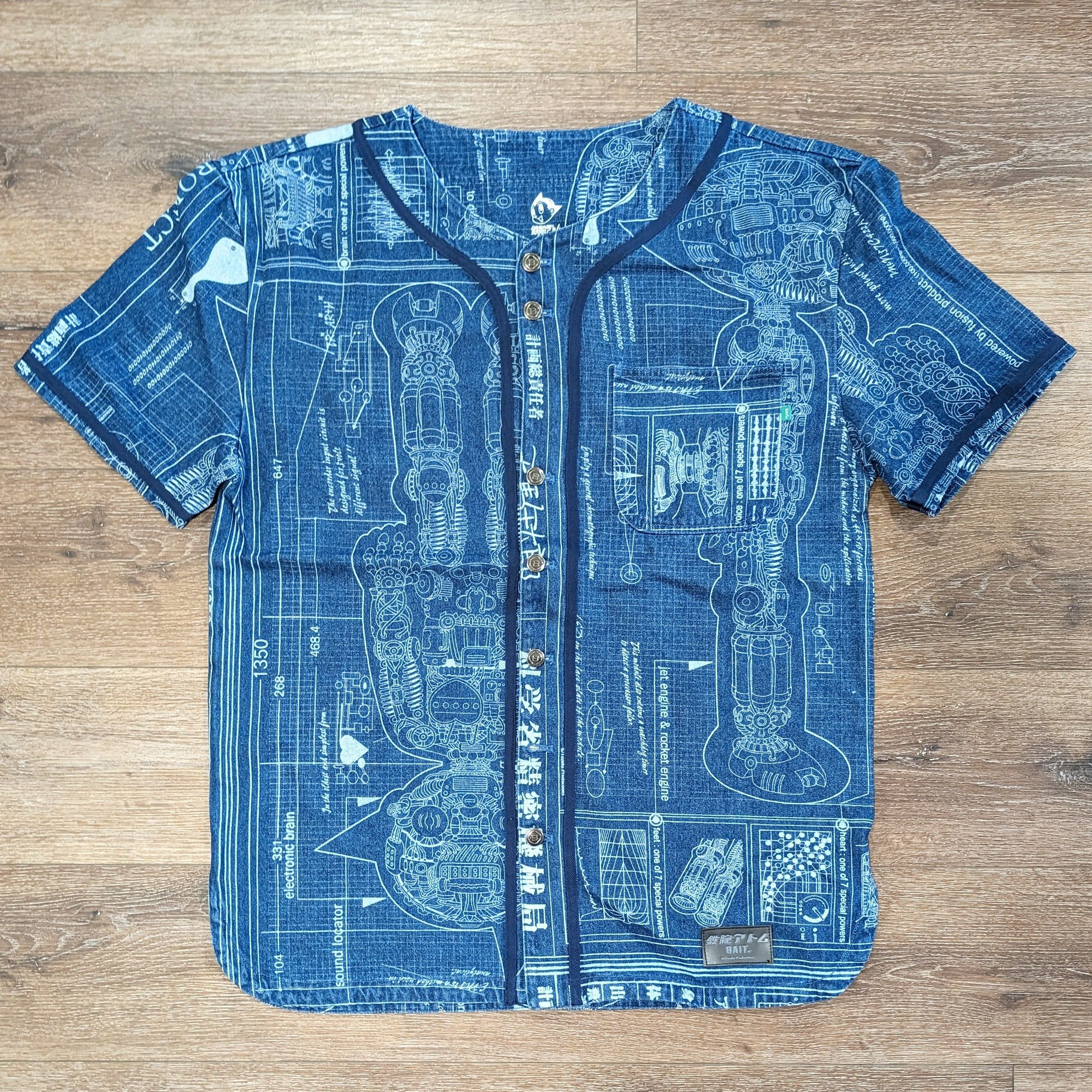 image of Bait X Astro Boy Denim Baseball (Blue) Jersey - Size Xl, Men's