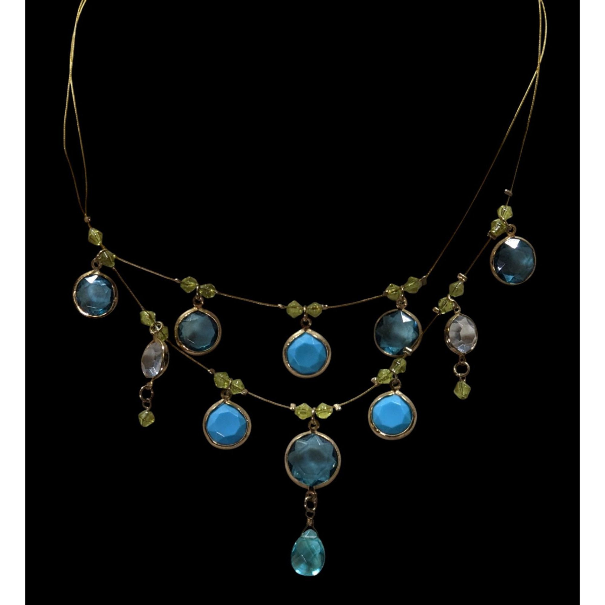 Other Elegant Blue And Green Gemmed Gold Tone Wire Necklace Size ONE SIZE - 5 Thumbnail