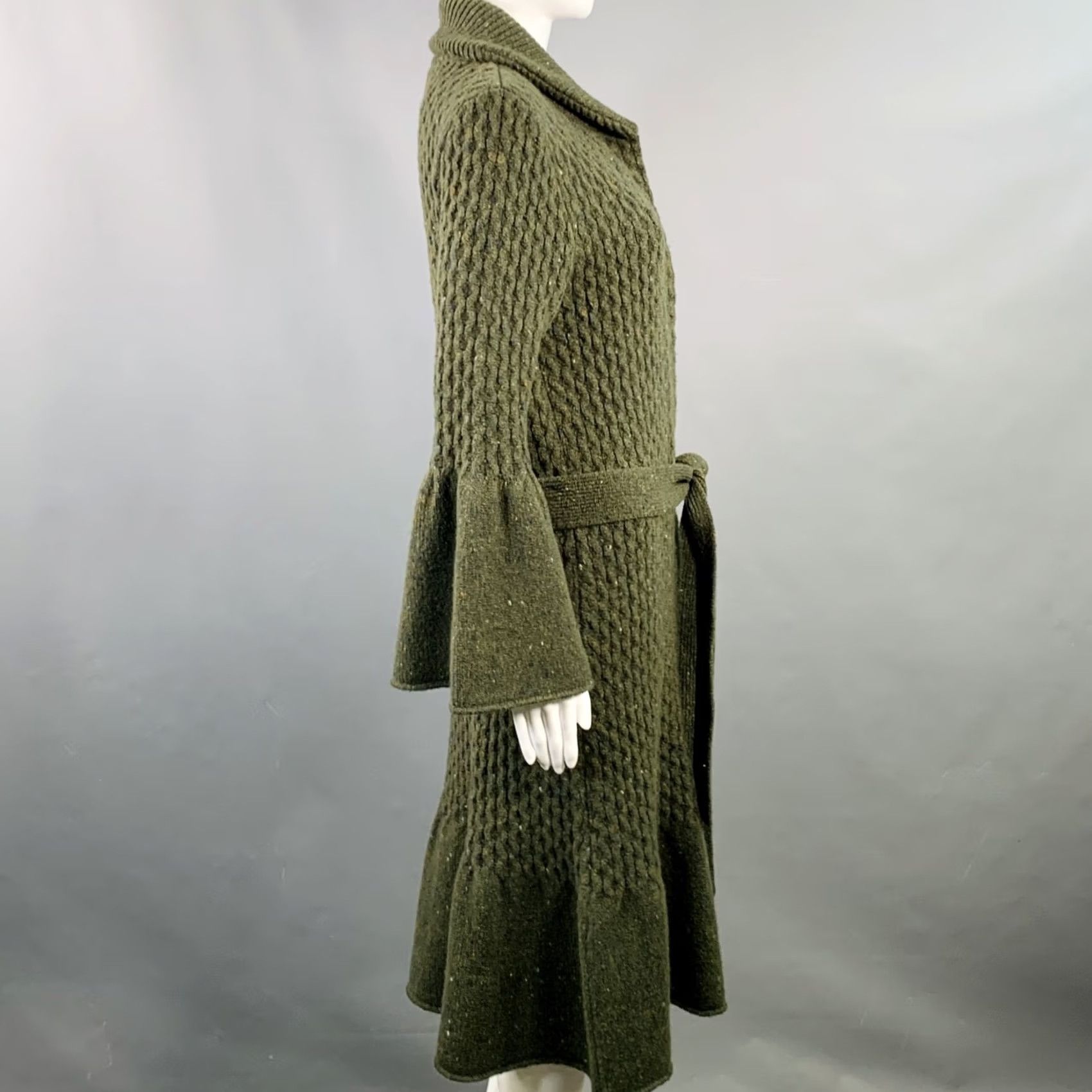 Carolina Herrera CAROLINA HERRERA Green Virgin Wool Cashmere Blend Cable Knit Coat XS Women Size XS / US 0-2 / IT 36-38 - 3 Thumbnail