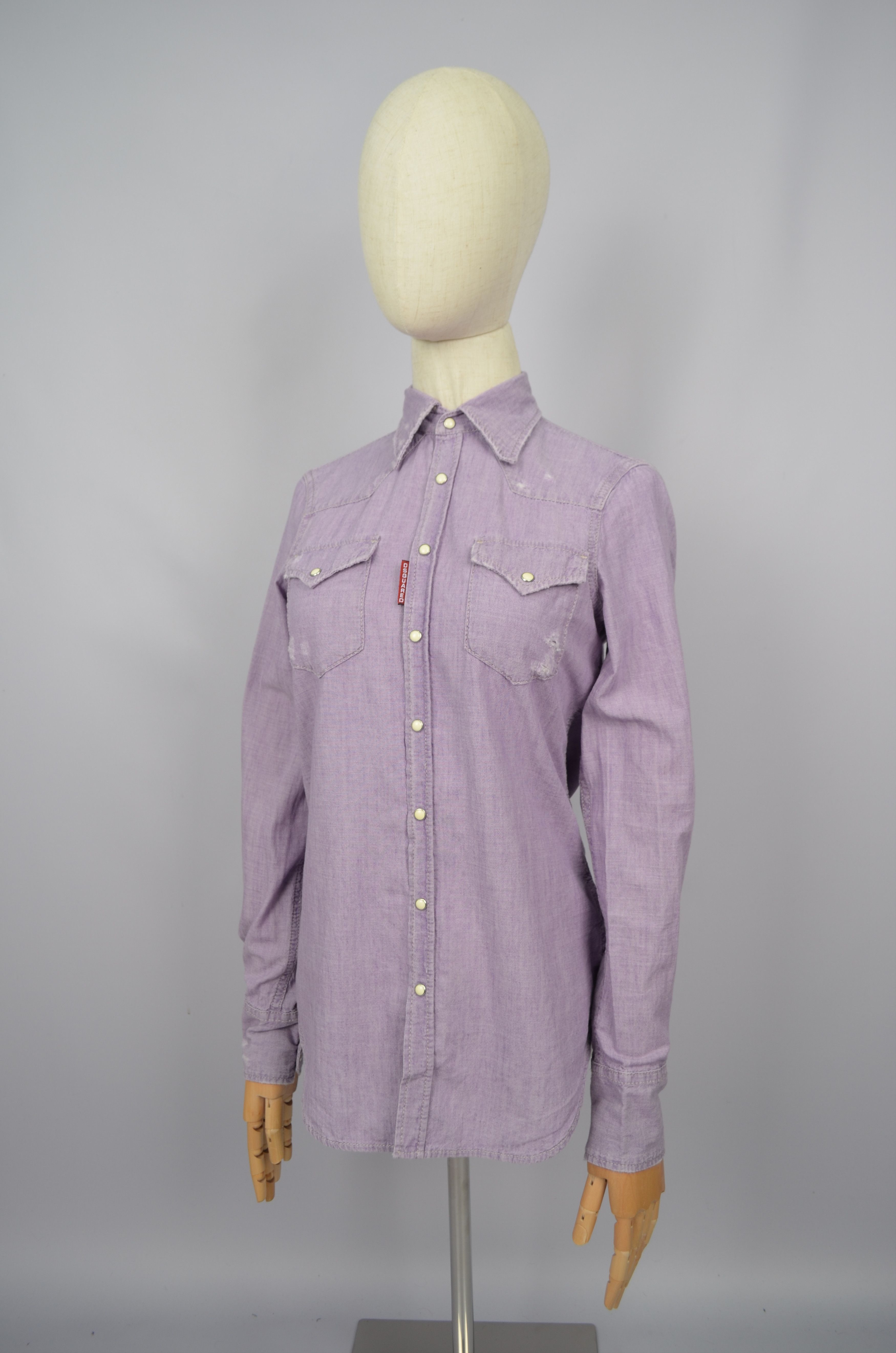 Designer × Dsquared2 Dsquared2 Denim Western Snap Distressed Shirt Violet Size 40 Size S / US 4 / IT 40 - 1 Thumbnail