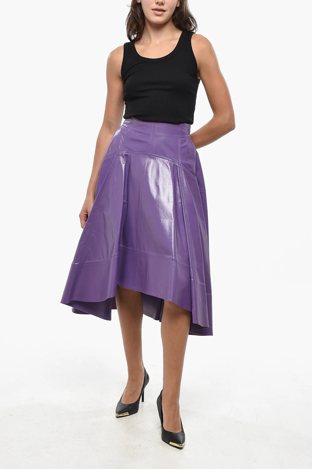 Bottega Veneta og1mm0426 Leather Flared Midi Skirt in Purple Size 26" / US 2 / IT 38 - 4 Thumbnail