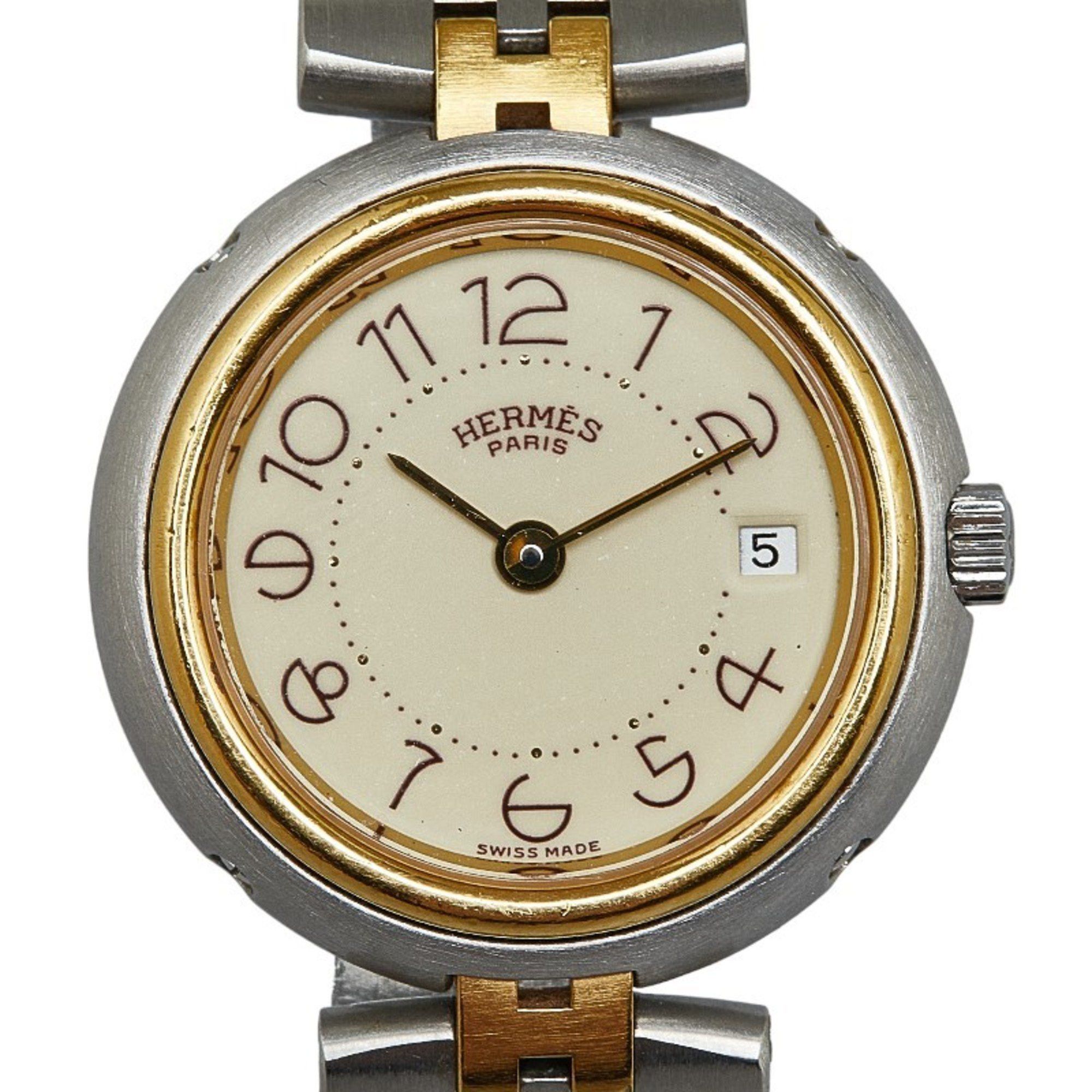 image of Hermes Profile Date Watch Quartz Ivory Dial Stainless Steel Ladies Hermes, Women's
