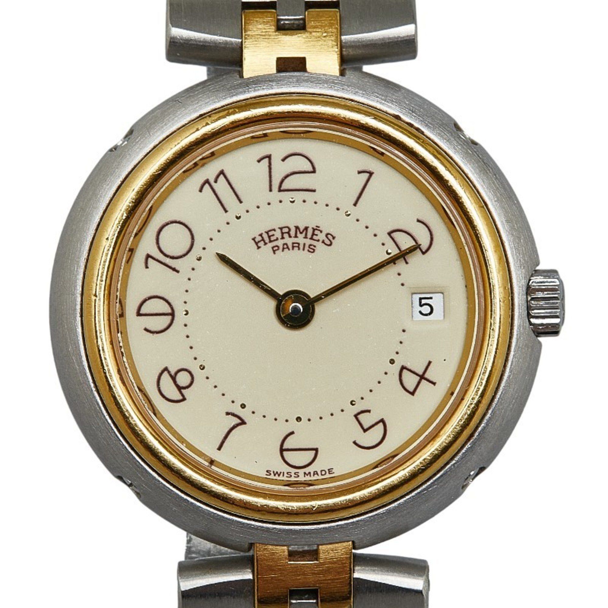 Image of Hermes Profile Date Watch Quartz Ivory Dial Stainless Steel Ladies Hermes, Women's