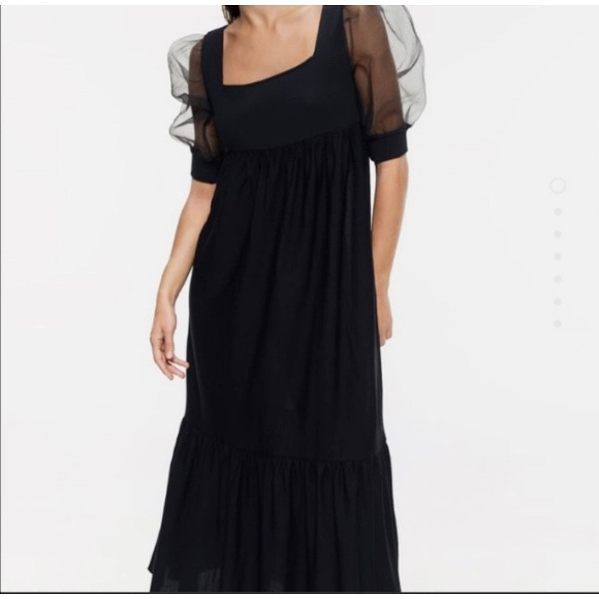Zara Black Organza Tulle Puff Sleeve Square Neck Maxi Dress