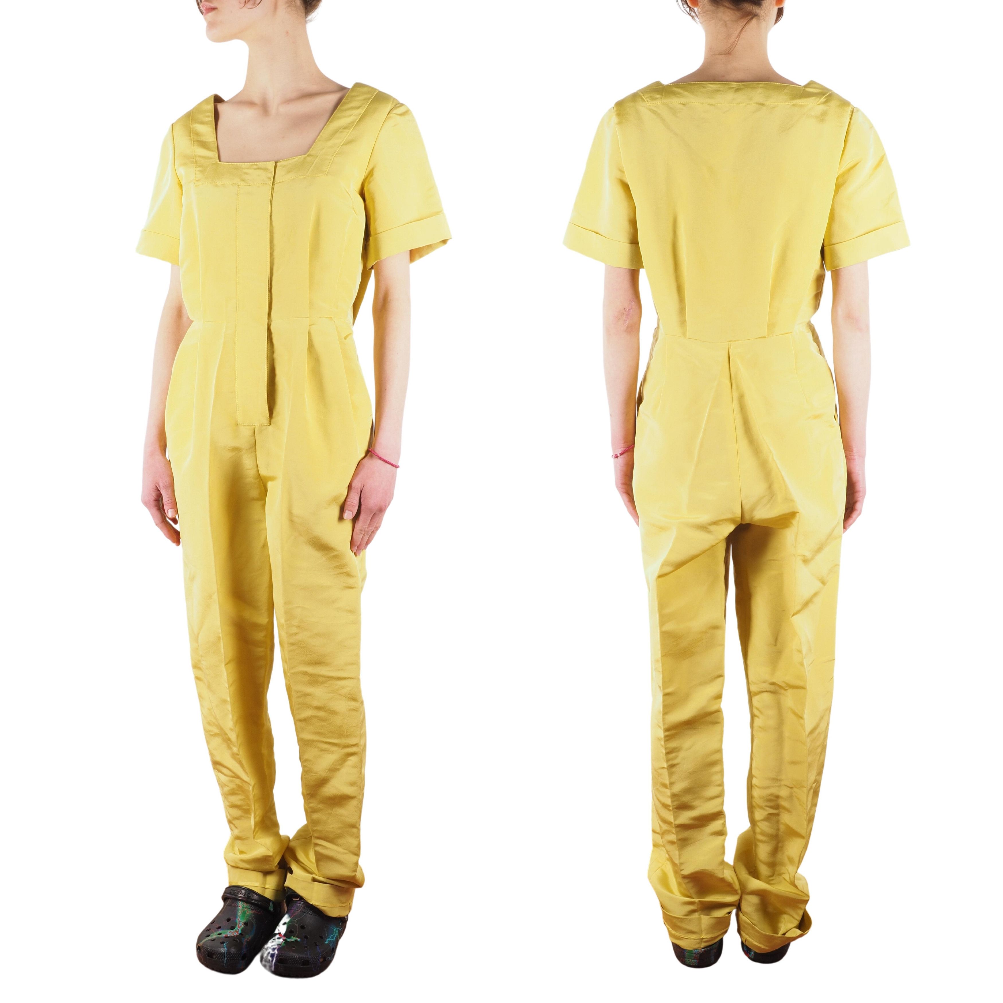 Oscar De La Renta Oscar de la Renta Vintage Yellow Silk Jumpsuit Size 28" / US 6 / IT 42 - 2 Thumbnail