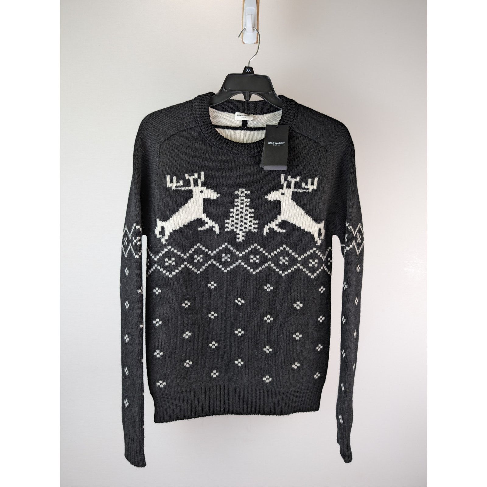 Saint Laurent Paris o1rshd1 Nordic Knit Wool Reindeer Sweater in Black M Size US M / EU 48-50 / 2 - 8 Thumbnail