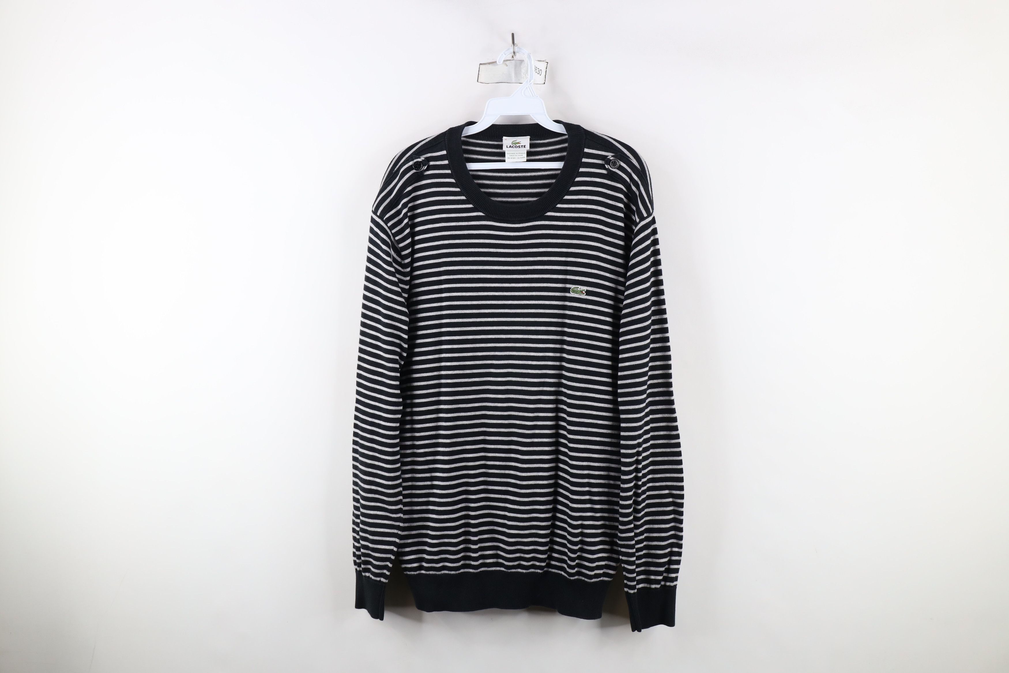Lacoste × Vintage Vintage Lacoste Military Style Logo Striped Knit Sweater Size US L / EU 52-54 / 3 - 1 Thumbnail