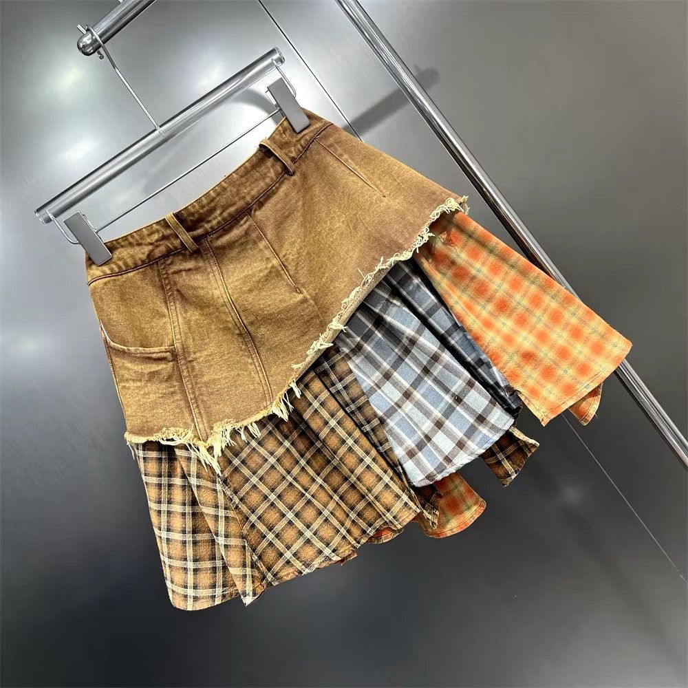 Other Vintage Retro Patchwork Asymmetrical Plaid Mini Skirt Size 28" / US 6 / IT 42 - 4 Thumbnail