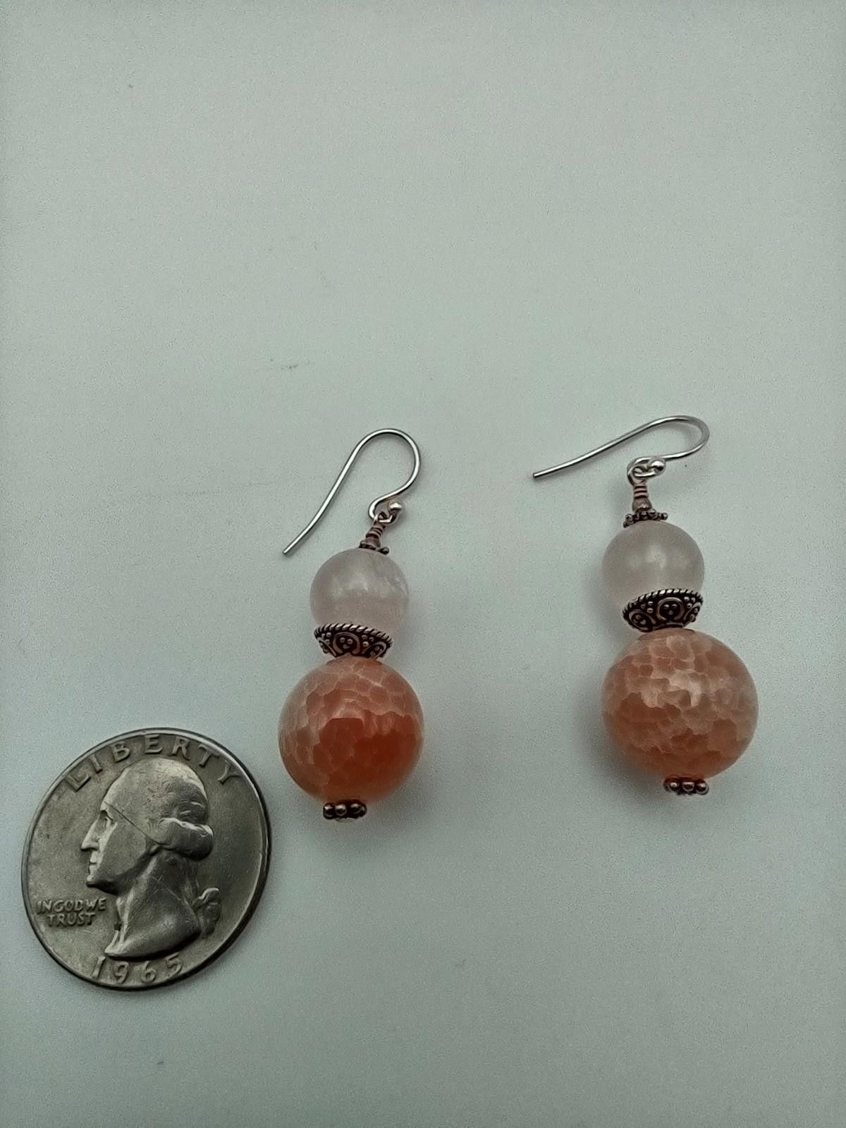 The Unbranded Brand Sterling Silver Rose Quartz & Crackle Agate Dangle Earrings Size ONE SIZE - 4 Thumbnail