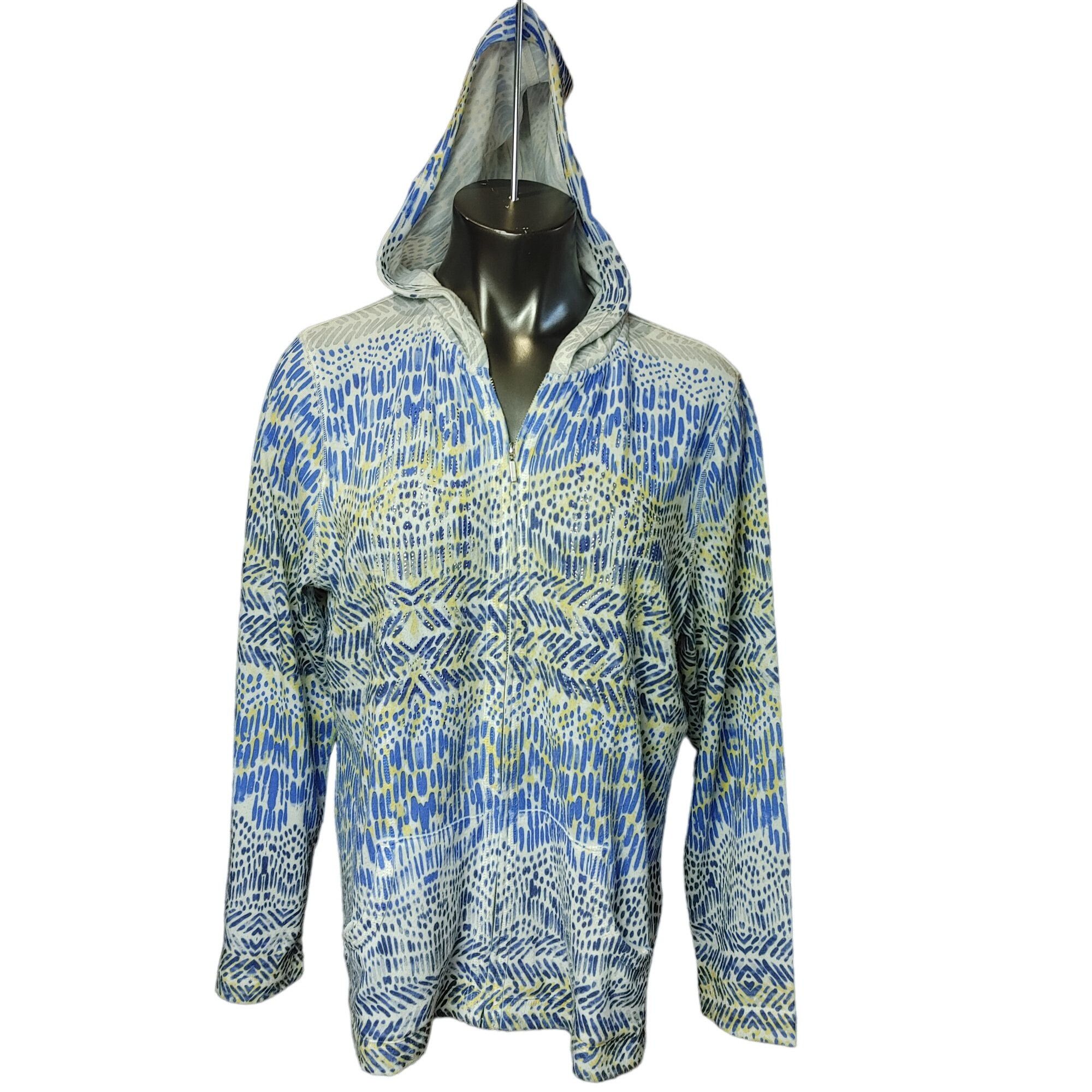 Chicos Zenergy by Chico's Women's White/Blue Zig Zag Pattern Full Z Size XS / US 0-2 / IT 36-38 - 1 Thumbnail