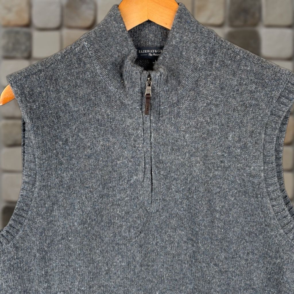 Vintage Fairway & Greene Vest Mens Large Gray 1/4 Zip Merino Wool Pockets Golf Size US L / EU 52-54 / 3 - 1 Thumbnail