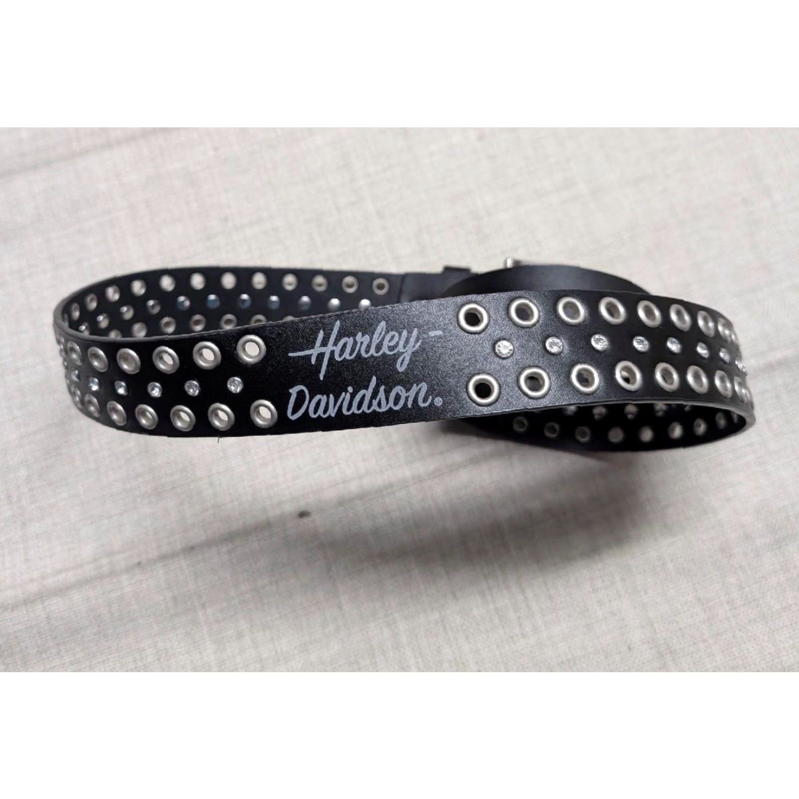 Harley Davidson Harley-Davidson belt buckle Studded black leather 32 rhinestone Y2K motorcycle Belt Unisex Adults Adult 32 Black Studded 90s Size 32 - 2 Thumbnail