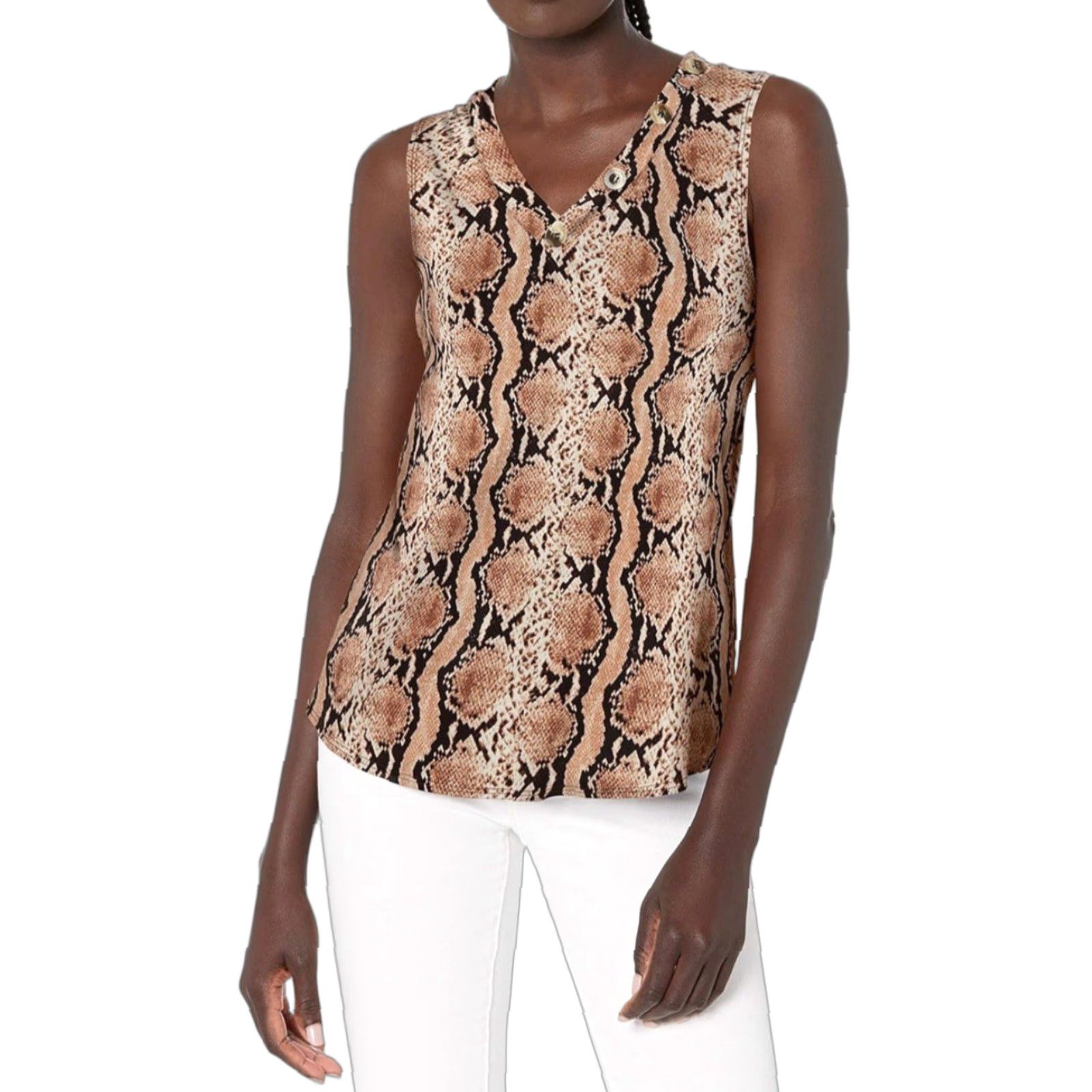Vintage NWT Star Vixen Women's Sleeveless V-Neck Top W/Button Detail - Snkrut - Size 1XL Tank - Casual - Polyester, Spandex - 1XL - Snkrut - Womens Size XL / US 12-14 / IT 48-50 - 1 Thumbnail