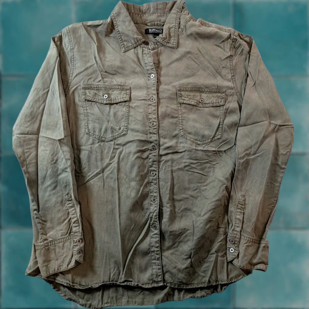 Buffalo David Bitton Buffalo David Bitton Button-Up Shirt Mens XL Lyocell Green Military Pockets Canvas Slim Casual Size US XL / EU 56 / 4 - 1 Thumbnail
