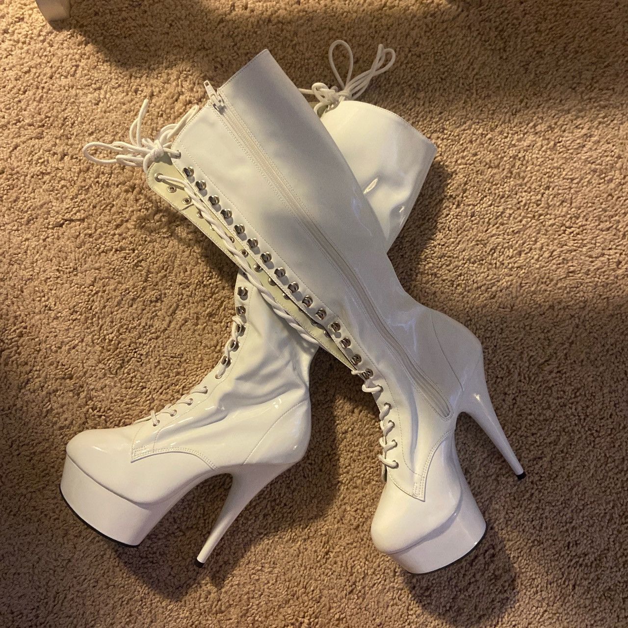 Pleasures White Faux Leather Stiletto Platform Pleasers Size US 8 / IT 38 - 1 Thumbnail