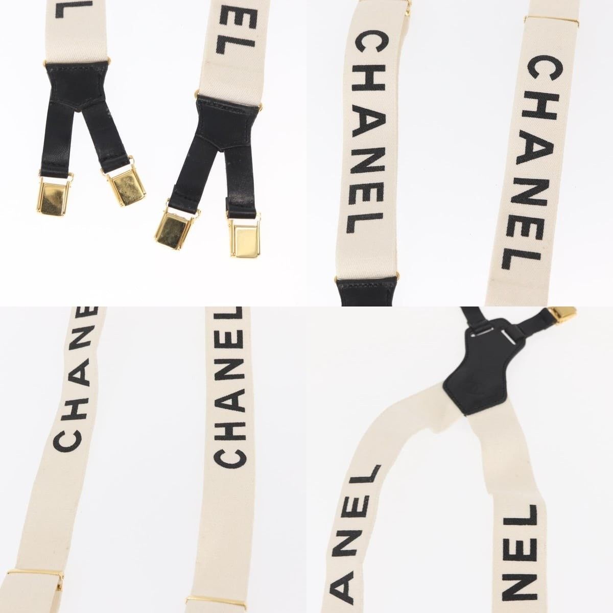 Chanel Chanel Suspenders Canvas Leather White CC Belt Size ONE SIZE - 3 Thumbnail