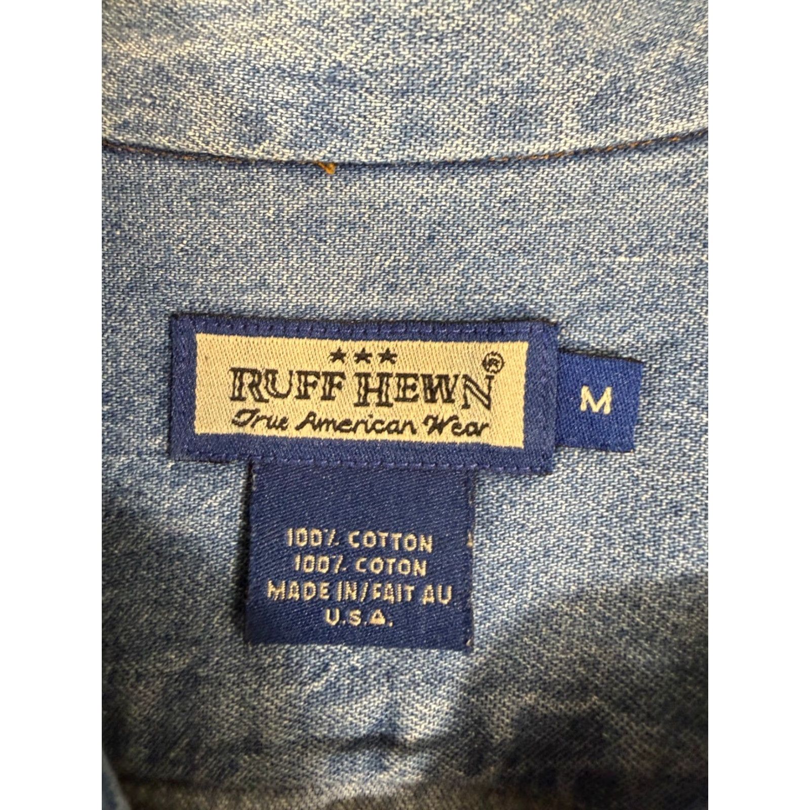 Denime VINTAGE Ruff Hewn Western Shirt Womens M Blue Denim Banded Collar Metal Buttons Long Sleeve Casual Shirt Mens Womens Boys Girls Size M / US 6-8 / IT 42-44 - 5 Thumbnail