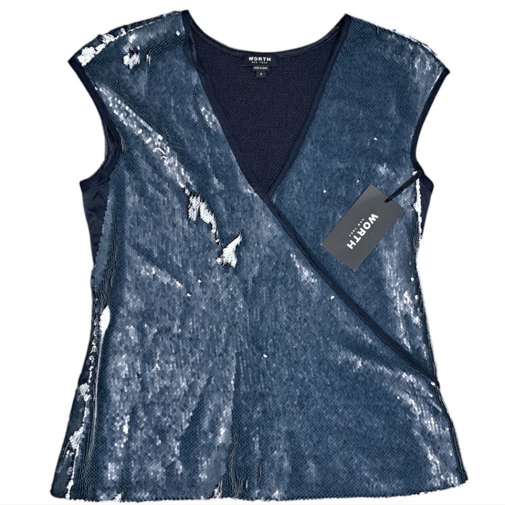 Other Worth New York Sequins Silk Holiday Top Size 2 Navy/White NWTWorth New York Seq Size XS / US 0-2 / IT 36-38 - 1 Thumbnail