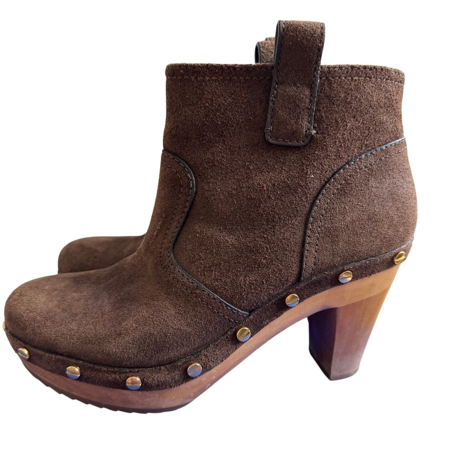 Tory Burch Tory Burch Ginevra Brown Suede Clog Studded Ankle Booties Size US 7 / IT 37 - 4 Thumbnail
