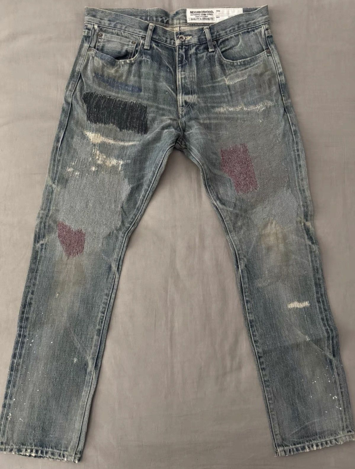 Neighborhood NEIGHBORHOOD “Oil Stained” deep narrow jeans, blue. Size US 36 / EU 52 - 1 Thumbnail