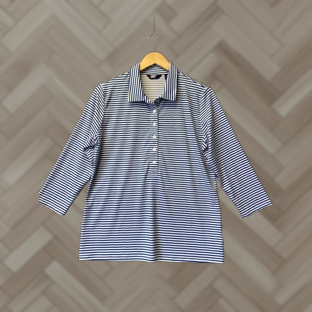 Lands' End VINTAGE Lands' End Active Shirt Woman Casual 3/4 Sleeve Collared Nylon Spandex Blue White Striped M Adults Womens Size M / US 6-8 / IT 42-44 - 1 Thumbnail