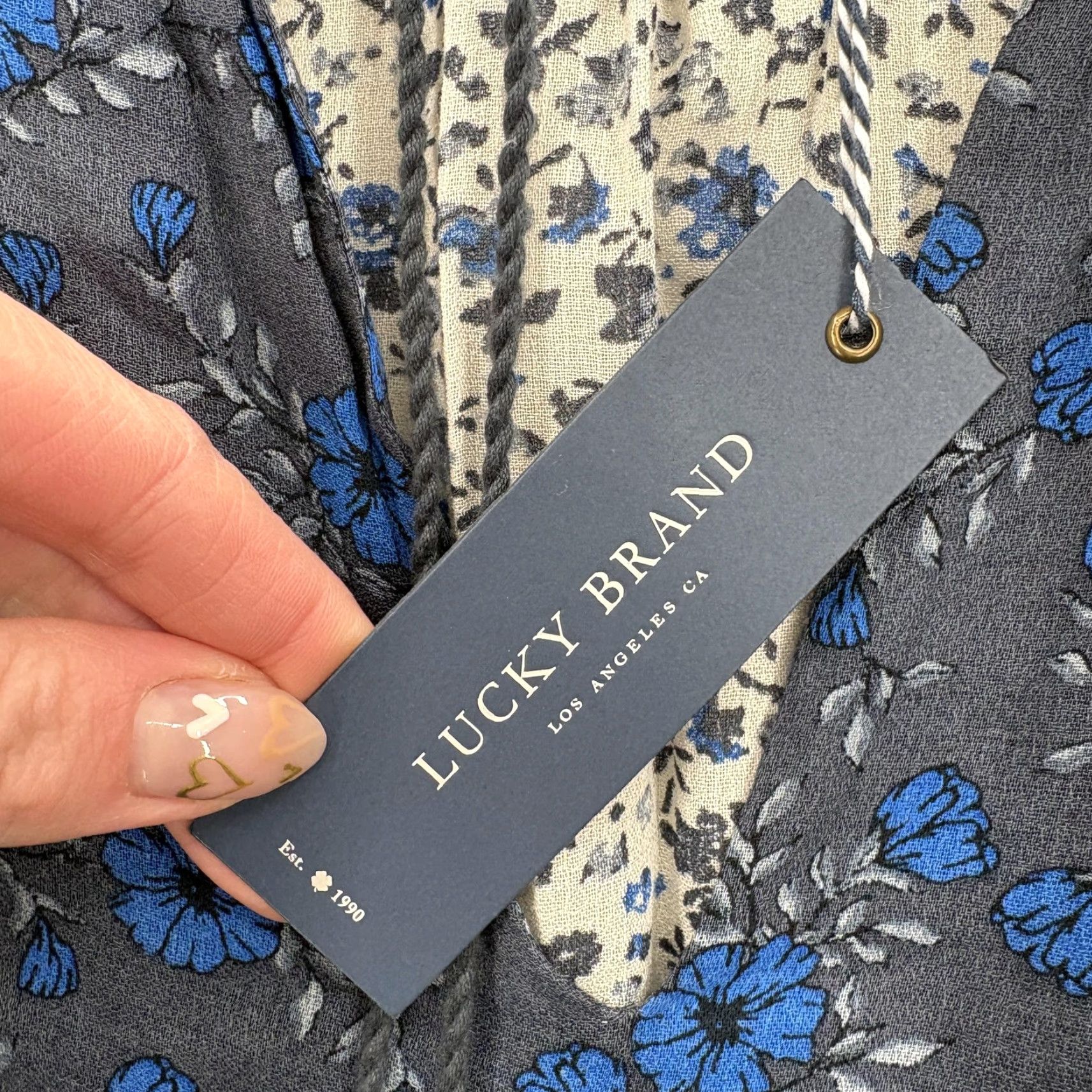 Lucky Brand Lucky Brand Blouse Womens Petite Small Blue Floral Boho Tassel Peasant Top NWT Size S / US 4 / IT 40 - 6 Thumbnail