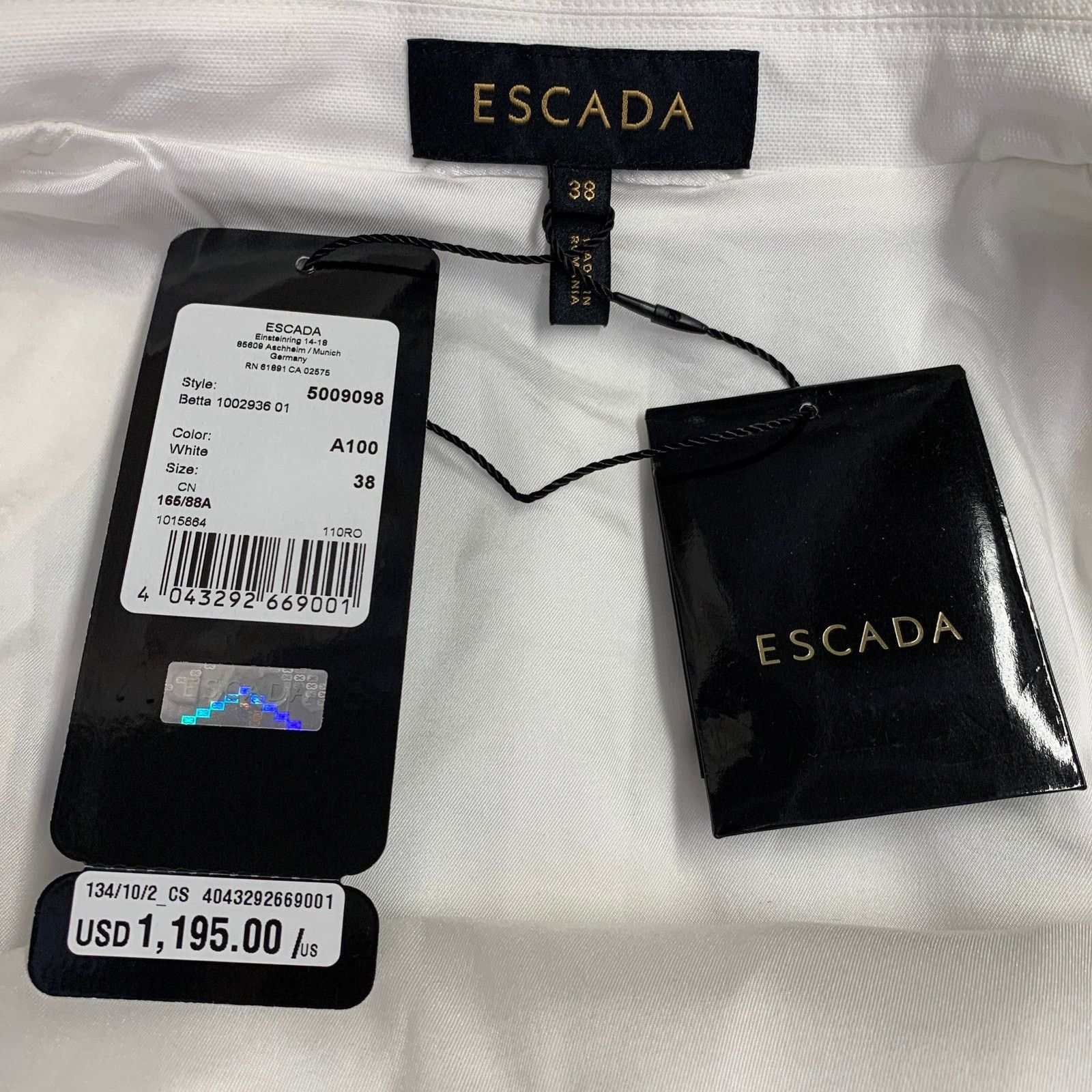 Escada S White Cotton Blend Textured Peak Lapel Jacket Blazer Size S / US 4 / IT 40 - 7 Thumbnail