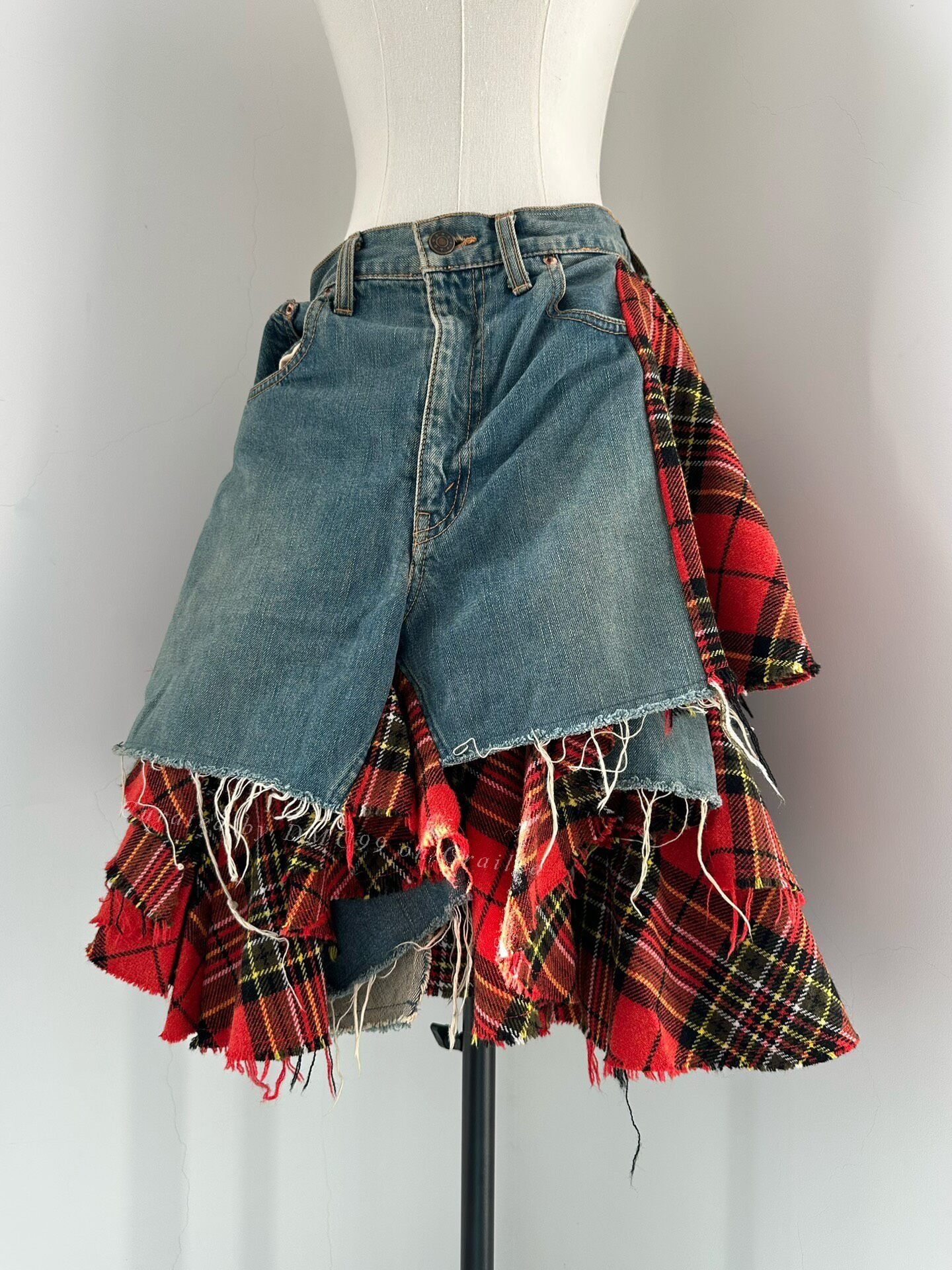Junya Watanabe Junya Watanabe 2004 Runway Plaid Patchwork Denim Skirt Size 35" - 1 Thumbnail