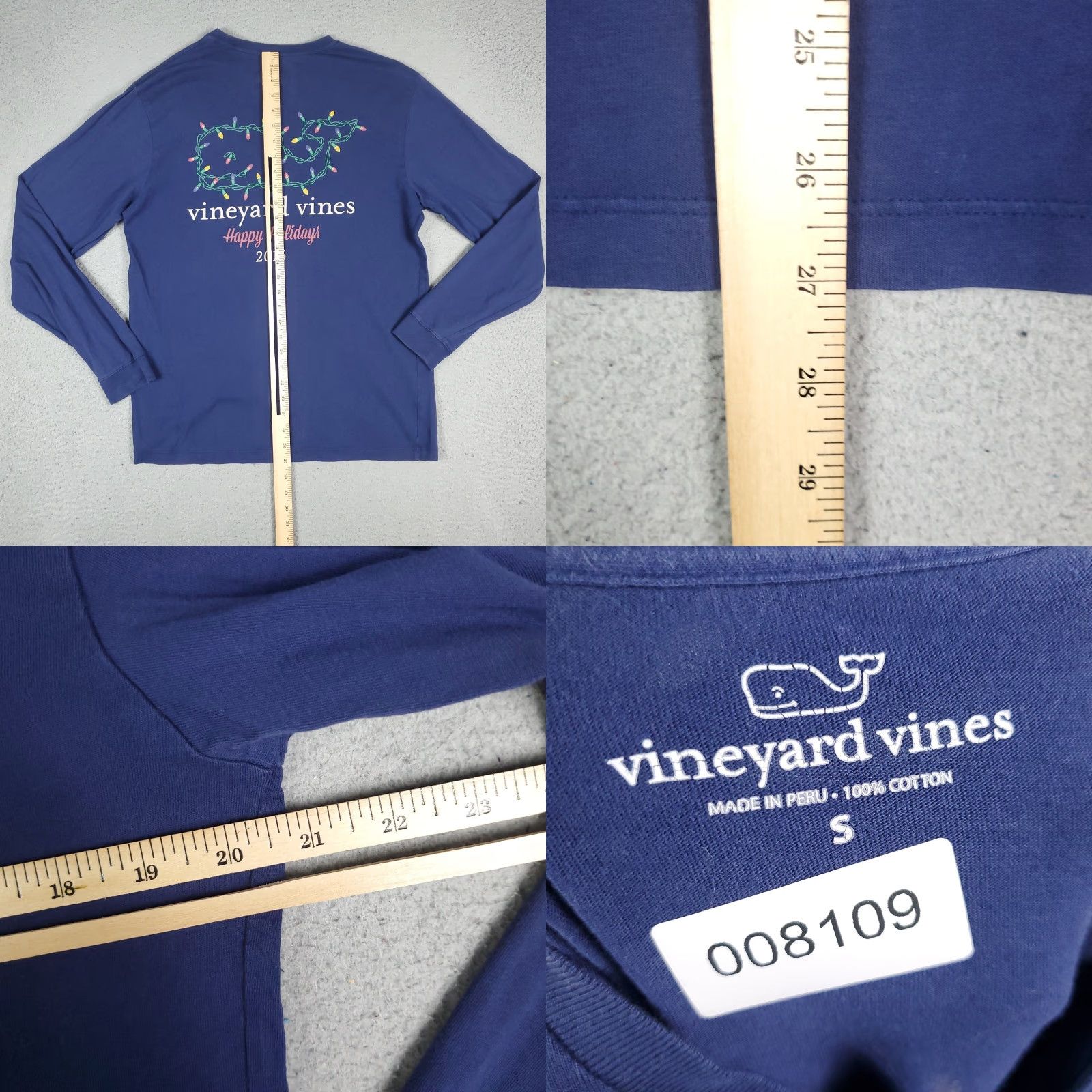 Vineyard Vines VINTAGE Vineyard Vines Happy Holidays Blue Long Sleeve T-Shirt Mens Size Small Size US S / EU 44-46 / 1 - 8 Thumbnail