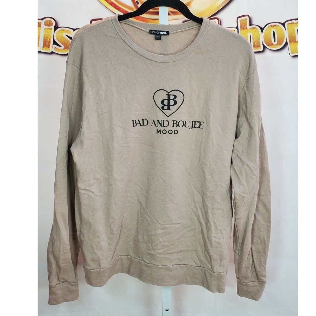 Fashion Nova Fashion Nova Beige Graphic Sweatshirt Bad Boujee M Size M / US 6-8 / IT 42-44 - 1 Thumbnail