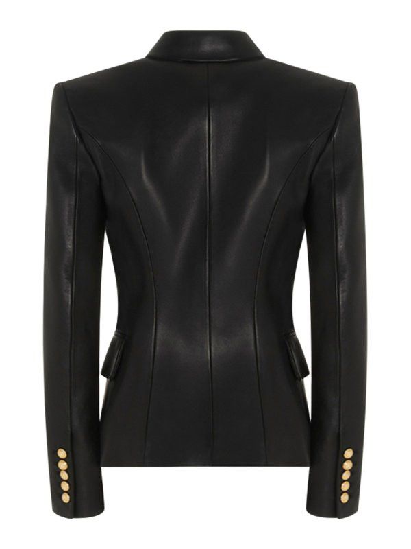 Balmain o1s1wg110825 Logo Button Leather Blazer in Black Size L / US 10 / IT 46 - 2 Thumbnail