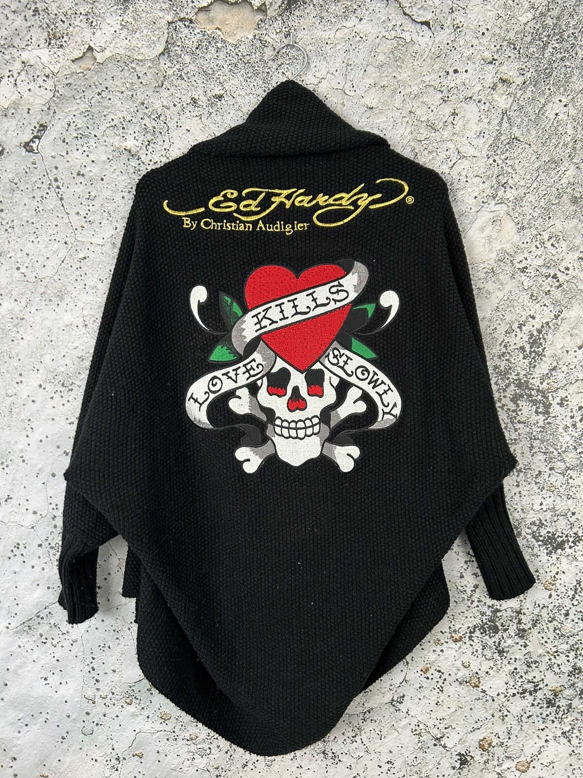 image of Christian Audigier x Ed Hardy Vintage Y2K Ed Hardy Sweater Knit Hype Streetwear in Black (Size XL)