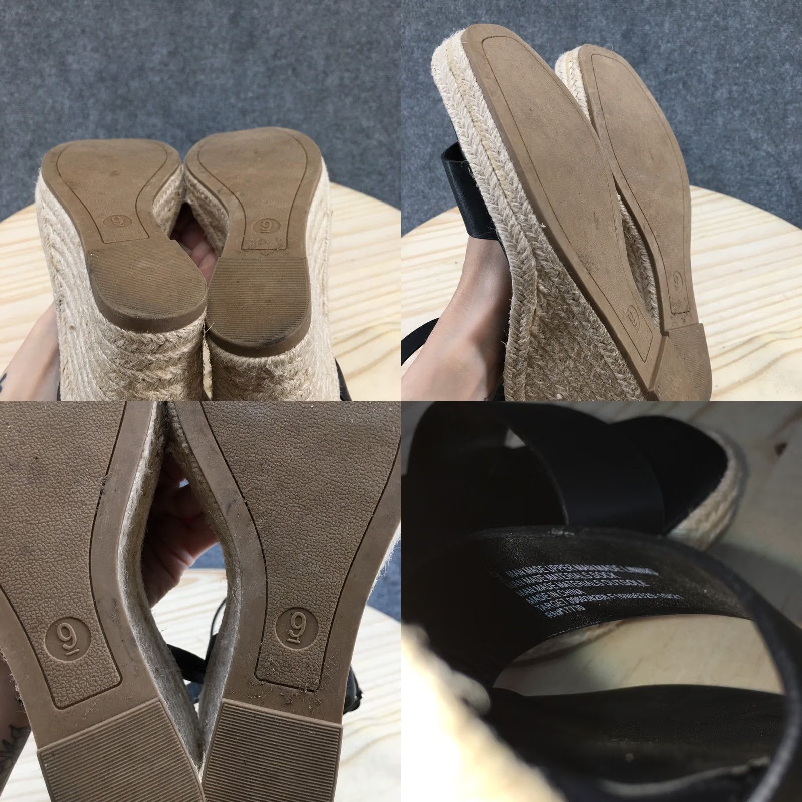 Vintage A New Day Sandals Espadrille Wedge Heels Ankle Strap Faux Leather Black 9 Womens Size US 9 / IT 39 - 9 Thumbnail