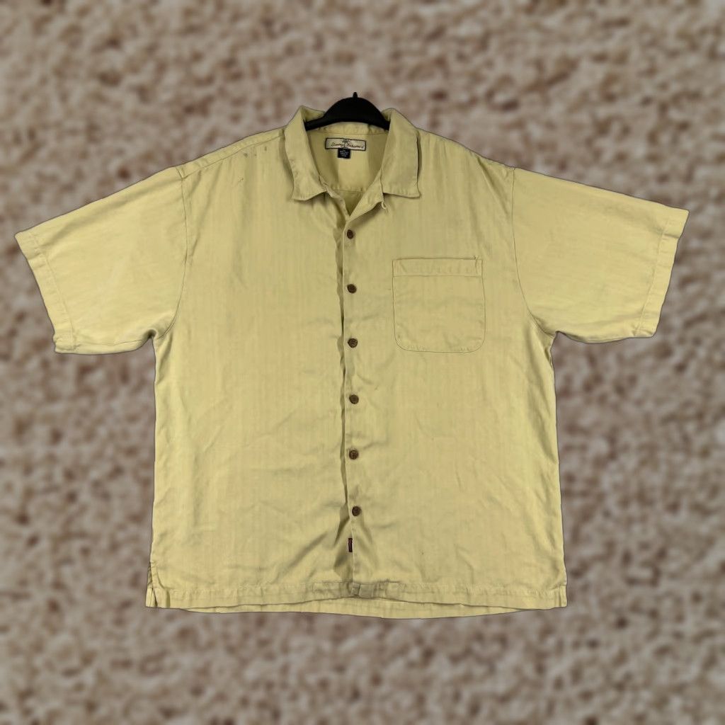 Tommy Bahama Tommy Bahama Shirt Mens XL Yellow Stripe Silk Button-Up Hawaiian Camp Hawaii Aloha Resort Beach Vacation Shirt Mens Size US XL / EU 56 / 4 - 1 Thumbnail