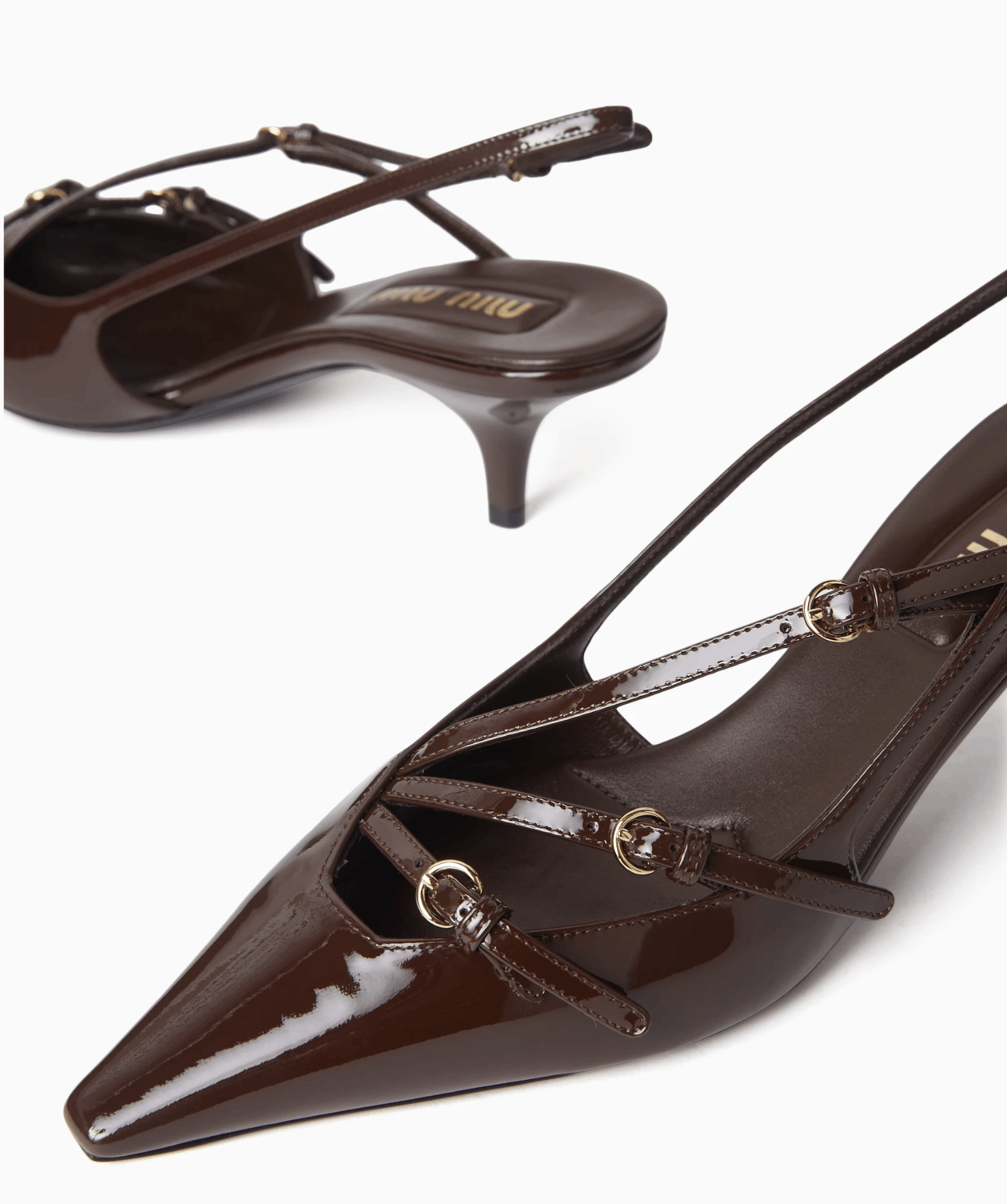 Miu Miu 55 Patent Buckle Trio Pointed Slingback Kitten Heel Pump 36 Size US 6 / IT 36 - 3 Thumbnail