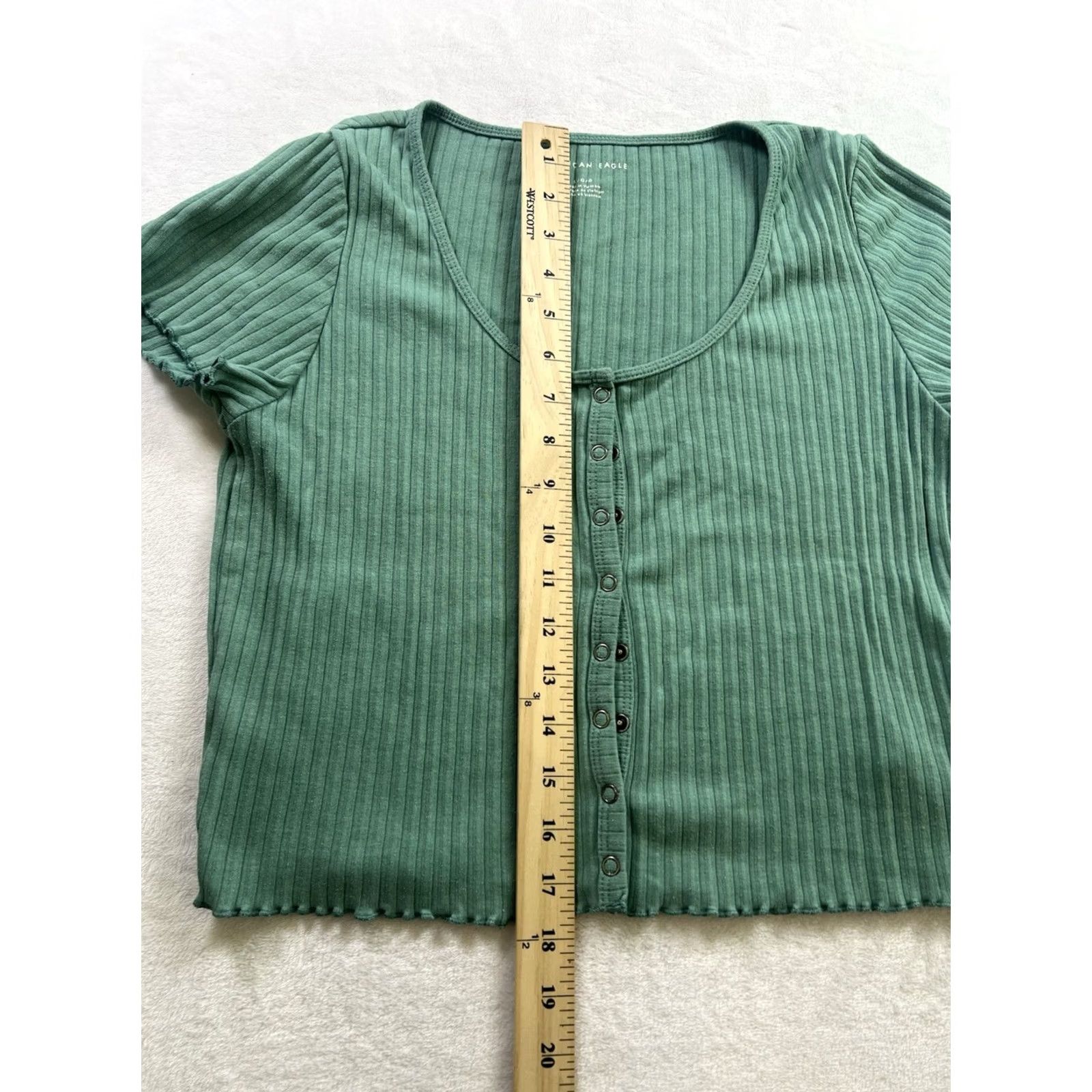 American Eagle Outfitters American Eagle Outfitters Shirt Women’s Green Size L Ribbed Button-Up Casual Long Sleeve Knit Cotton Regular Fit Small Buttons Size L / US 10 / IT 46 - 3 Thumbnail