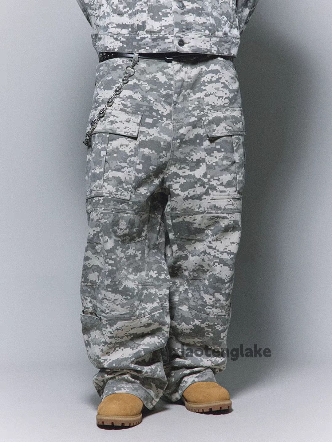 utility skate hiphop loose baggy military cargo camo pants