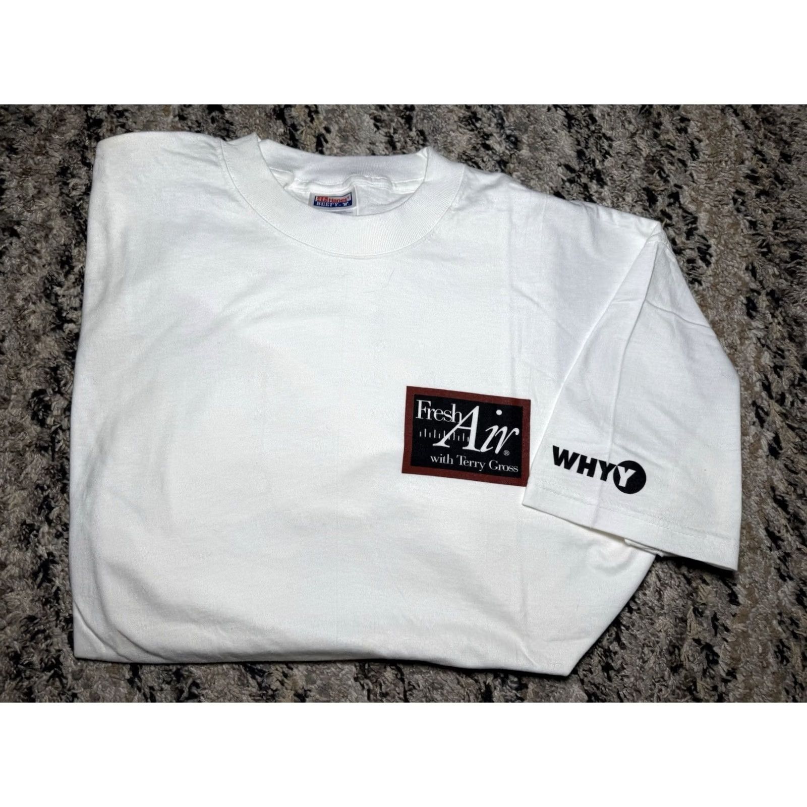 Hanes FRESH AIR NPR T-Shirt WHYY 90s Vintage Terry Gross WHYY Talk Radio News Unisex Adults XL White Cotton Hanes Graphic Print Short Sleeve Round Neck Reg Size US XL / EU 56 / 4 - 2 Thumbnail