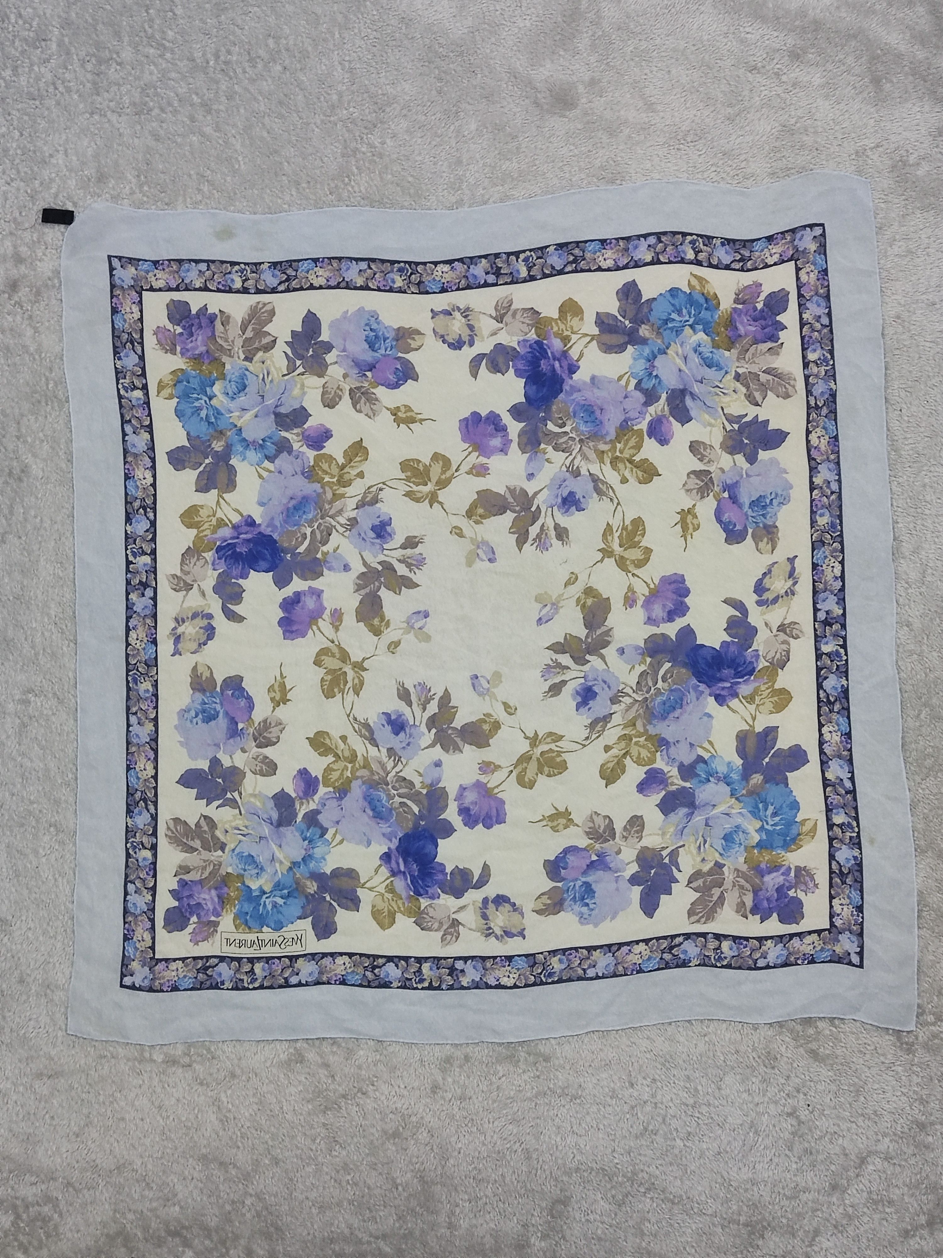 Yves Saint Laurent Yves Saint Laurent Silk Floral Scarf Blue/Purple Roses Size ONE SIZE - 4 Thumbnail