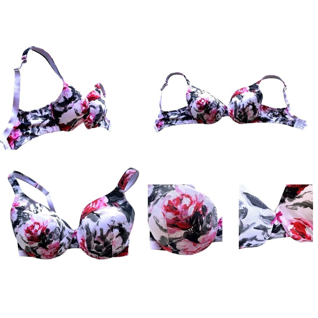 Other Cacique Bra 40D Floral Roses White Pink Black Lightly Lined Size S / US 4 / IT 40 - 8 Thumbnail