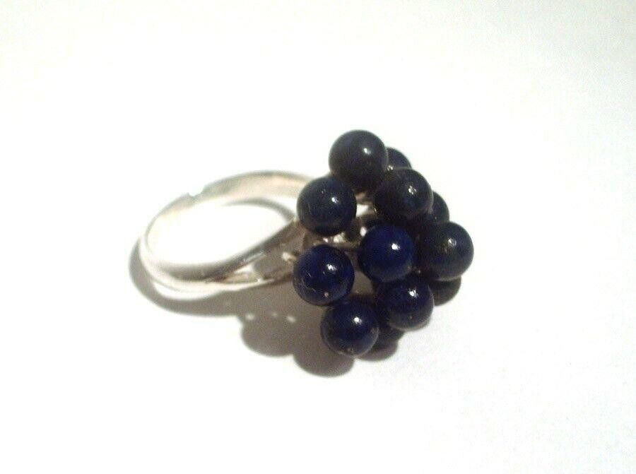 Designer Cluster Cocktail Ring Sterling Silver with Lapis Lazuli Bead Size ONE SIZE - 2 Thumbnail