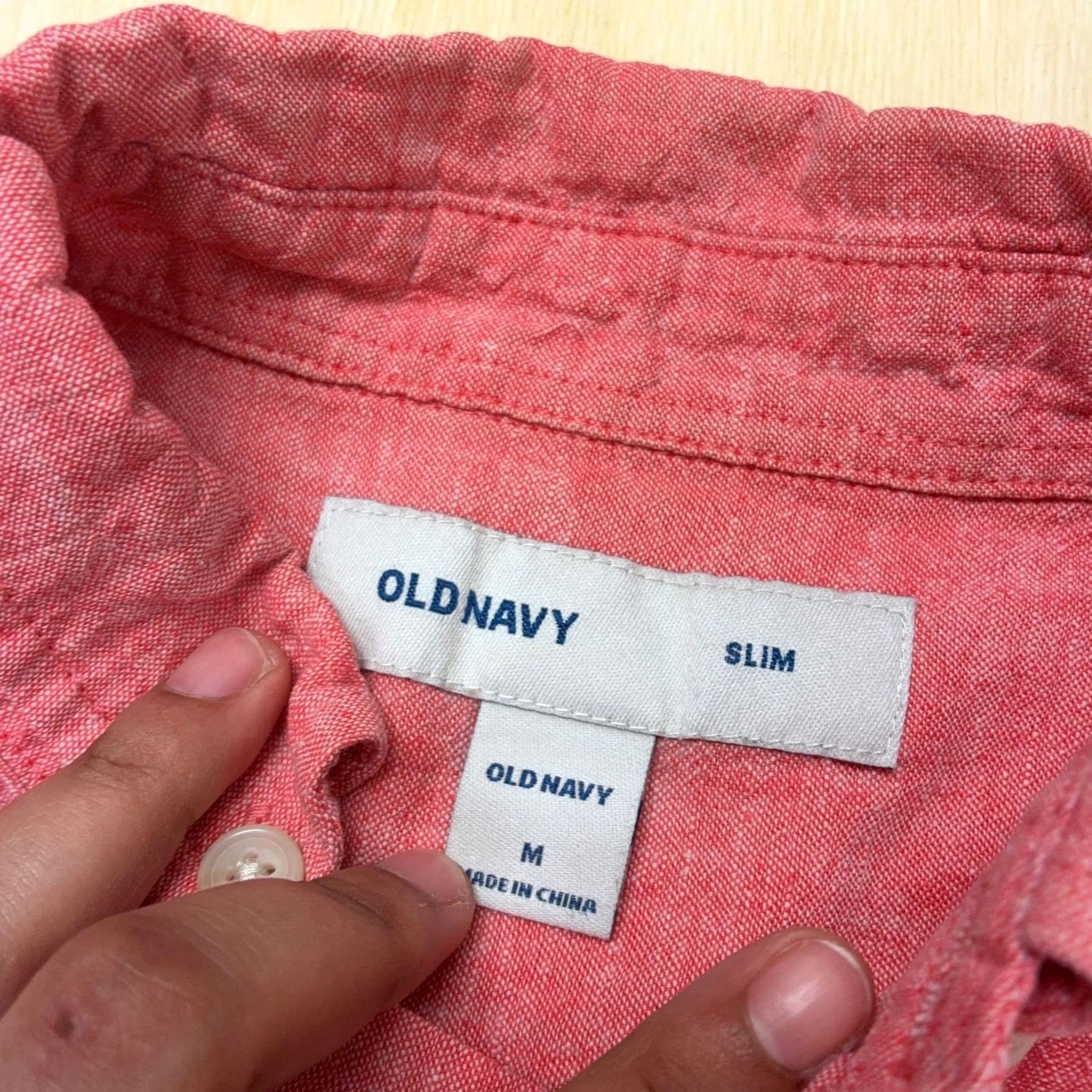 Old Navy Old Navy Shirt Mens Medium Red Linen Blend Short Sleeve Slim Button Up Casual Size US M / EU 48-50 / 2 - 2 Thumbnail