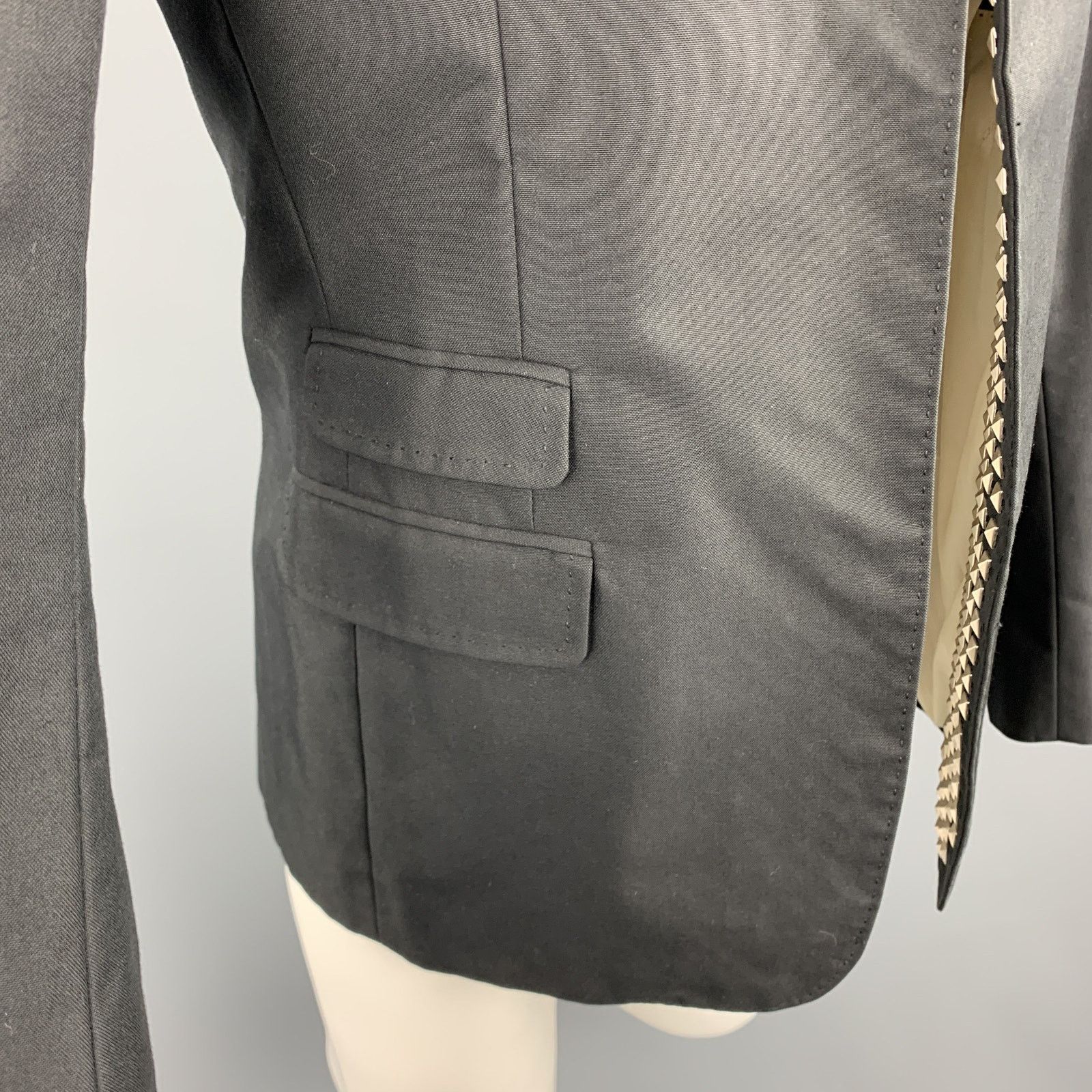 Dsquared2 Black Studded Cotton / Polyamide Notch Lapel Sport Coat Size 38R - 3 Thumbnail